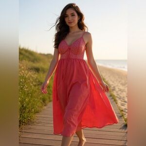 Ladies Elegant Coral Sundress